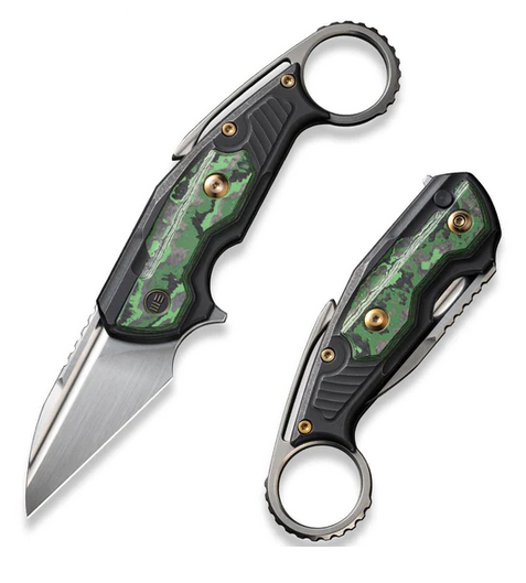 WE Knife Yardbird Flipper Button Lock Knife, CPM 20CV Satin, Titanium/Carbon Fiber Jungle, 22021-4