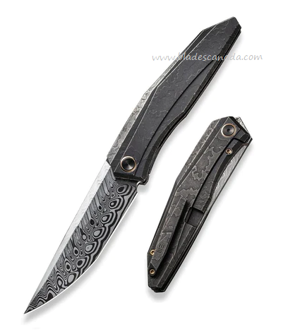 WE Knife Cybernetic Flipper Framelock Knife, Limited Edition, Damasteel, Titanium w/Etching Pattern, 22033-DS1