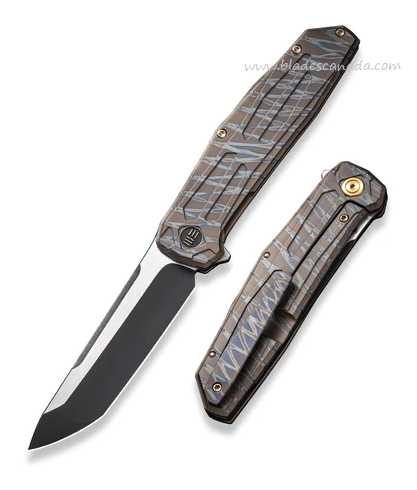 WE Knife Shadowfire Flipper Framelock Knife, CPM 20CV Two-Tone, Flamed Titanium Tiger Stripe, 22035-4