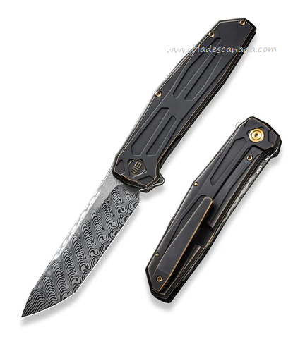 WE Knife Shadowfire Flipper Framelock Knife, Damasteel, Titanium Bronze/Black, 22035-DS1