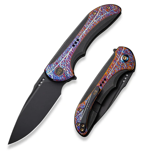 WE Knife Equivik Flipper Framelock Knife, CPM 20CV Black, Titanium Black/Flame, WE23020-2