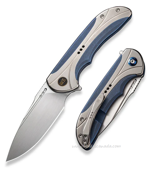 WE Knife Equivik Flipper Framelock Knife, CPM 20CV, Titanium Blue/Bead Blasted, WE23020-3