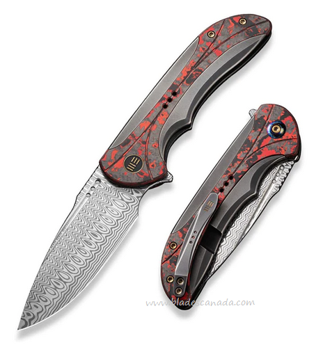 WE Knife Equivik Flipper Framelock Knife, Damasteel, Titanium/Carbon Fiber, WE23020-DS1