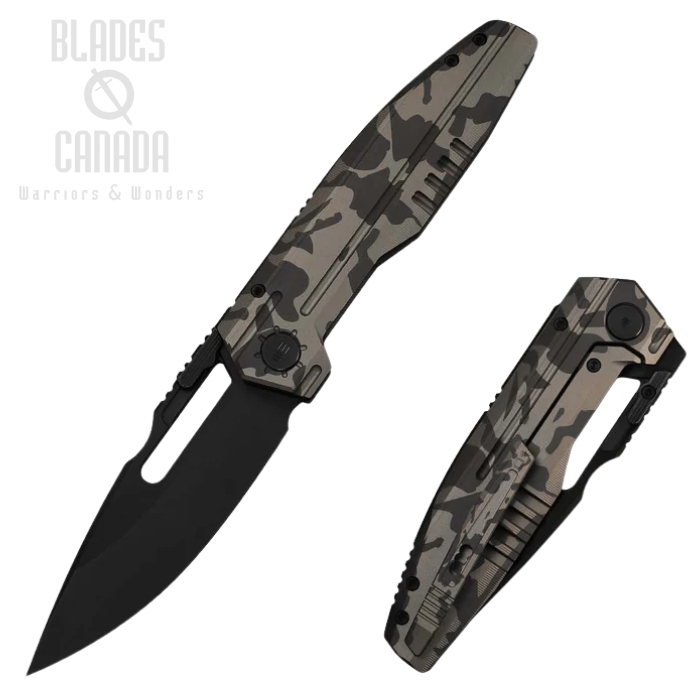 (image for) WE Knife Reveille Framelock Folding Knife, Limited Edition, M390 Black Brushed, Titanium Desert Terrain, WE23057-2