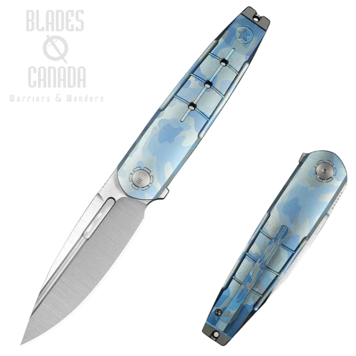 (image for) WE Knife Hull Flipper Folding Knife, Limited Edition, M390 Satin, Titanium Blue Terrain, WE24046-3