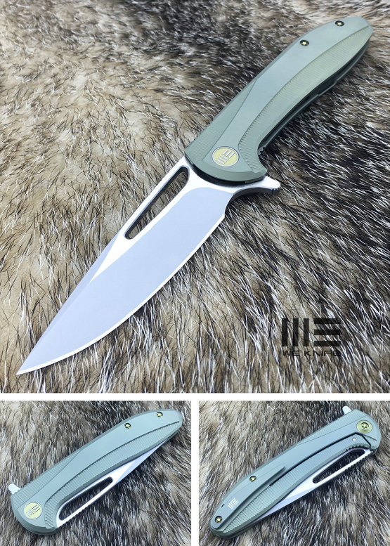 WE Knife 615F Flipper Framelock Knife, S35VN Satin, Titanium Green