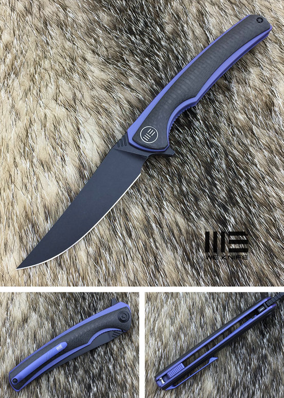 WE Knife 704CFG Flipper Folding Knife, M390, Titanium Blue/Carbon Fiber, WE704CFG