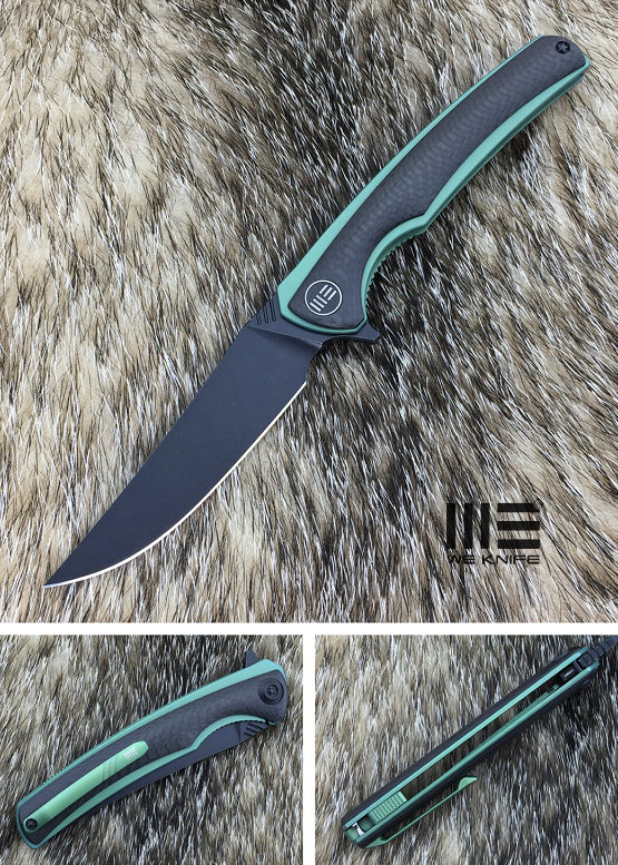 WE Knife Flipper Folding Knife, M390, Titanium Green/Carbon Fiber, WE704CFH