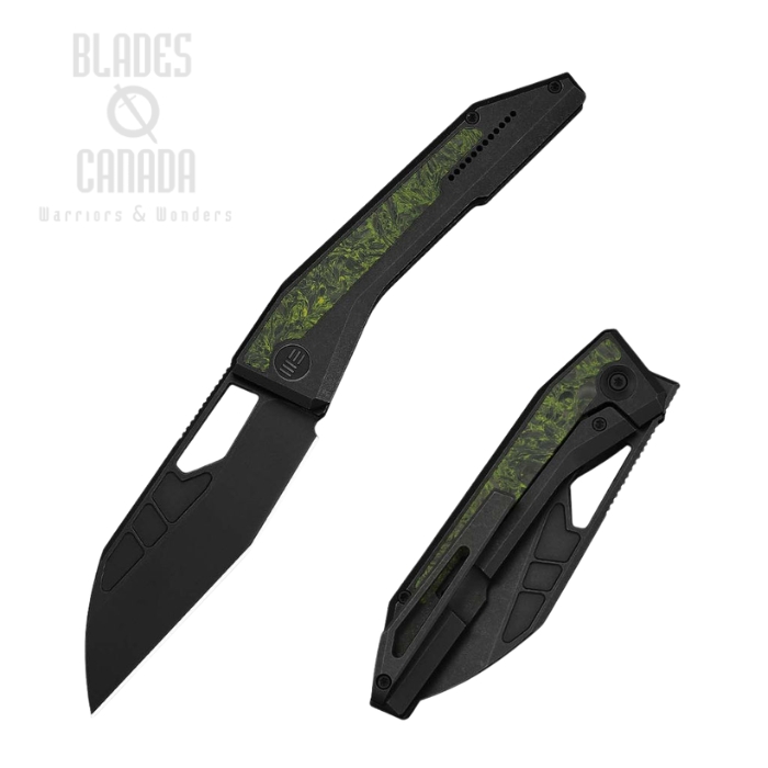(image for) WE Knife Inceptus Front Flipper Framelock Knife, M390 Black, Titanium Black w/Green CF Inlay, WE25017-3