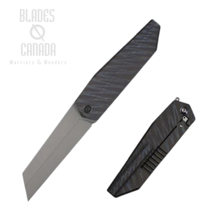 WE Knife Collinear Flipper Frame Lock Knife, M390 Gray SW, Titanium Tiger Stripe Flamed, WE22034D-3