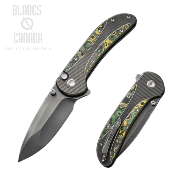 WE Knife Zizzit Flipper Button Lock Knife, CPM 20CV Gray, Titanium/Carbon Fiber Toxic Storm, 23031-4