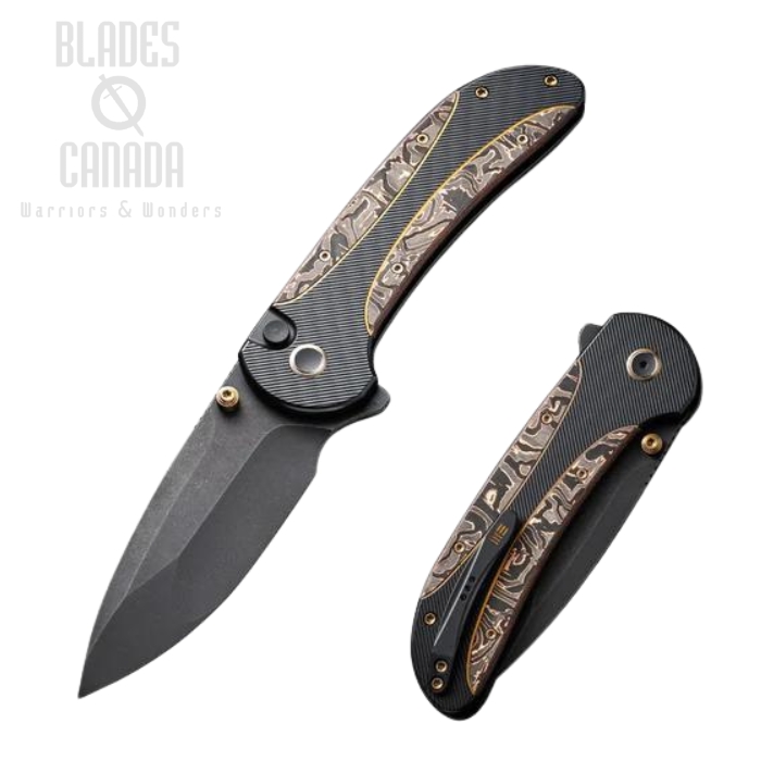 WE Knife Zizzit Flipper Button Lock Knife, CPM 20CV Black, Titanium Black/Copper Foil Carbon Fiber, 23031-1