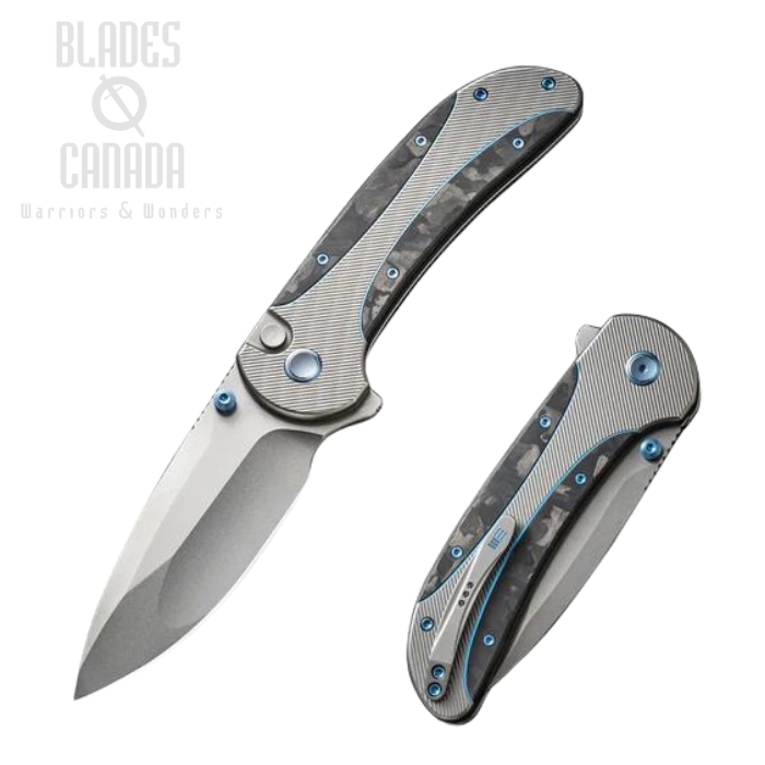 WE Knife Zizzit Flipper Button Lock Knife, CPM 20CV, Titanium/Marble Carbon Fiber, 23031-3