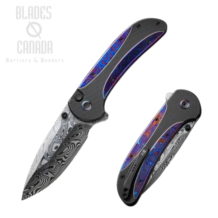 WE Knife Zizzit Flipper Button Lock Knife, Damasteel, Titanium, 23031-DS1