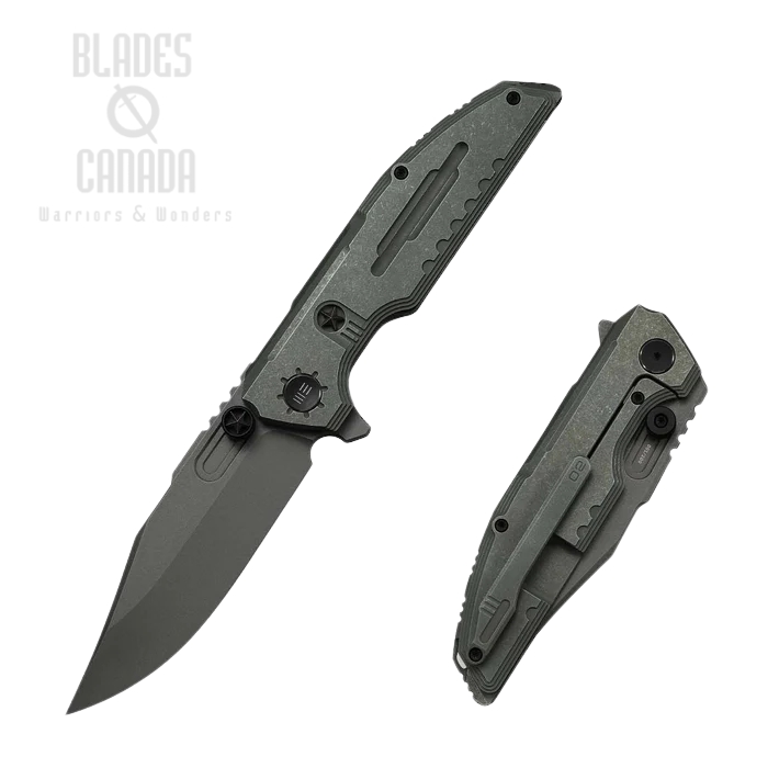 (image for) (PRE-PURCHASE) WE Knife Muster Flipper Framelock Knife, M390 Gray SW, Titanium Olive Gray, WE23058-2