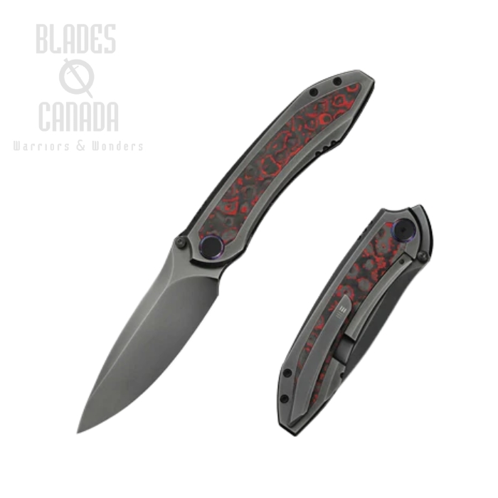 WE Knife Winsome Front Flipper Foliding Knife, M390 Polished Gray, Titanium Red/Black, WE23092-4