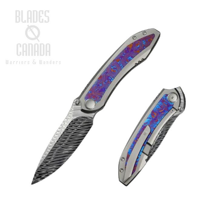 WE Knife Winsome Flipper Framelock Knife, Damasteel, Titanium/Timascus, WE23092-DS1
