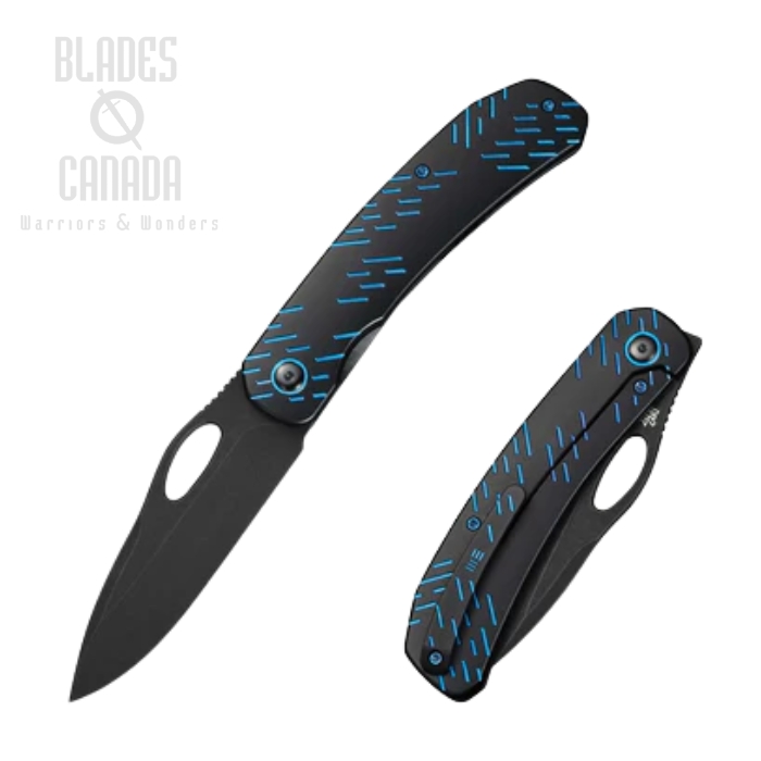WE Knife Inmate Front Flipper Folding Knife, CPM 20CV Black SW, Titanium Black/Blue, WE23096B-2