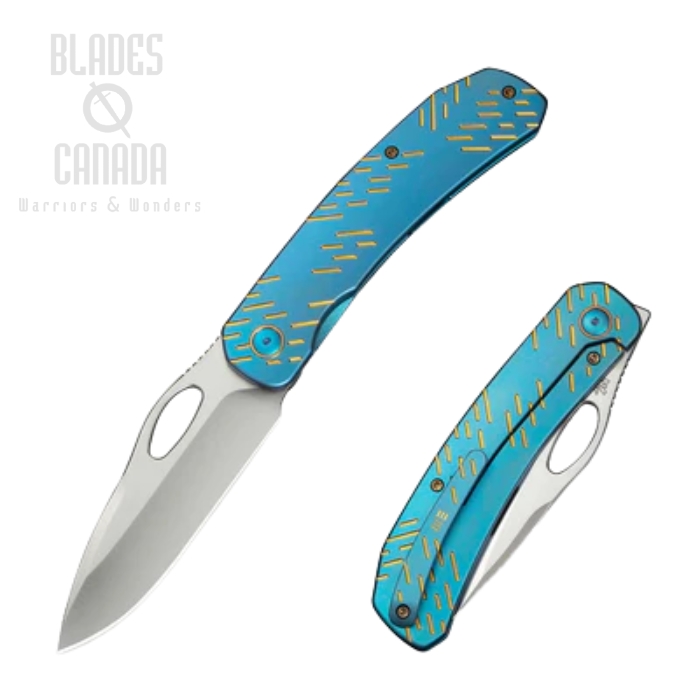 WE Knife Inmate Front Flipper Folding Knife, CPM 20CV Satin, Titanium Blue/Gold, WE23096B-3 WE Knife Inmate Front Flipper Folding Knife, CPM 20CV Satin, Titanium Blue/Gold, WE23096B-3