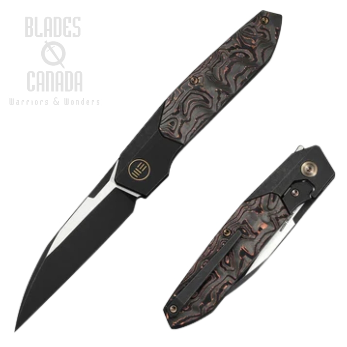 WE Knife Brr15 Flipper Bolster Lock Folding Knife, M390 Black SW, Titanium Black/Copper, WE24007-1