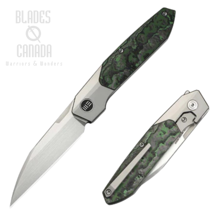 WE Knife Brr15 Flipper Bolster Lock Folding Knife, M390 Satin, Titanium/CF Jungle Wear, WE24007-4
