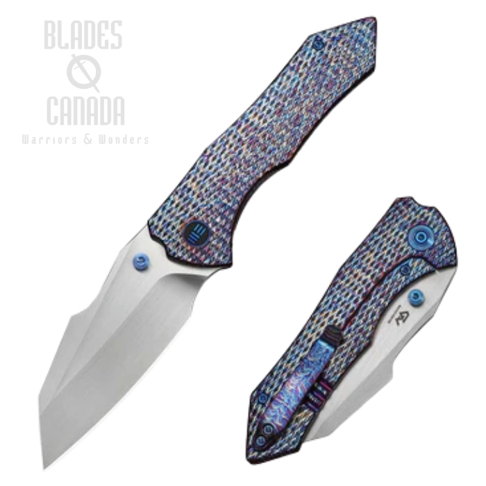 WE Knife High-Fin XL Frame Lock Folding Knife, CPM 20CV Satin, Titanium Flamed, WE24010-5