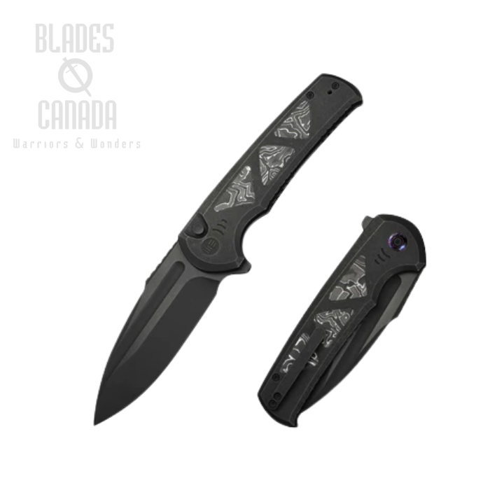 WE Knife Sylox Flipper Button Lock Knife, M390 Black SW, Titanium Black/White, WE24027-1