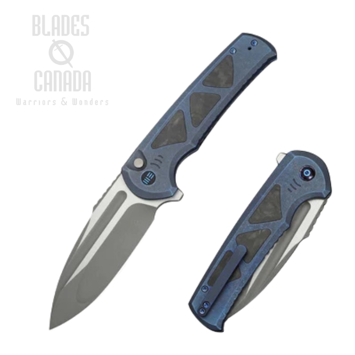 (PRE-PURCHASE) WE Knife Sylox Flipper Button Lock Knife, M390 Gray SW, Titanium Blue/Black, WE24027-2