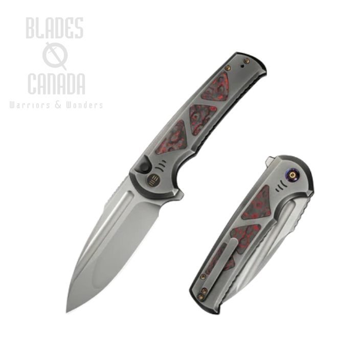 WE Knife Sylox Flipper Button Lock Knife, M390 Bead Blasted, Titanium Red/Black, WE24027-3