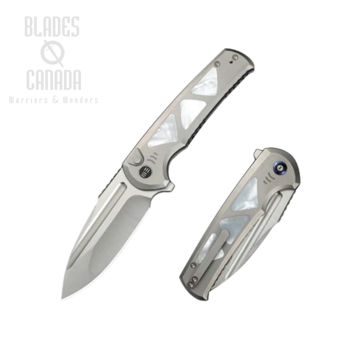 WE Knife Sylox Flipper Button Lock Knife, M390 Satin, Titanium Gray/White, WE24027-4