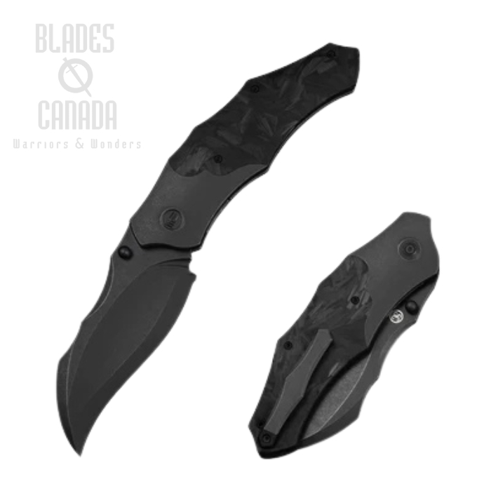 WE Knife Orc Boss Folding Knife, CPM 20CV Black Stonewash, Titanium Black/CF, WE24042-1