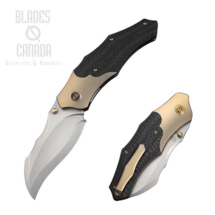 WE Knife Orc Boss Folding Knife, CPM 20CV Stonewash, Titanium Champagne/Twill Carbon Fiber, WE24042-2