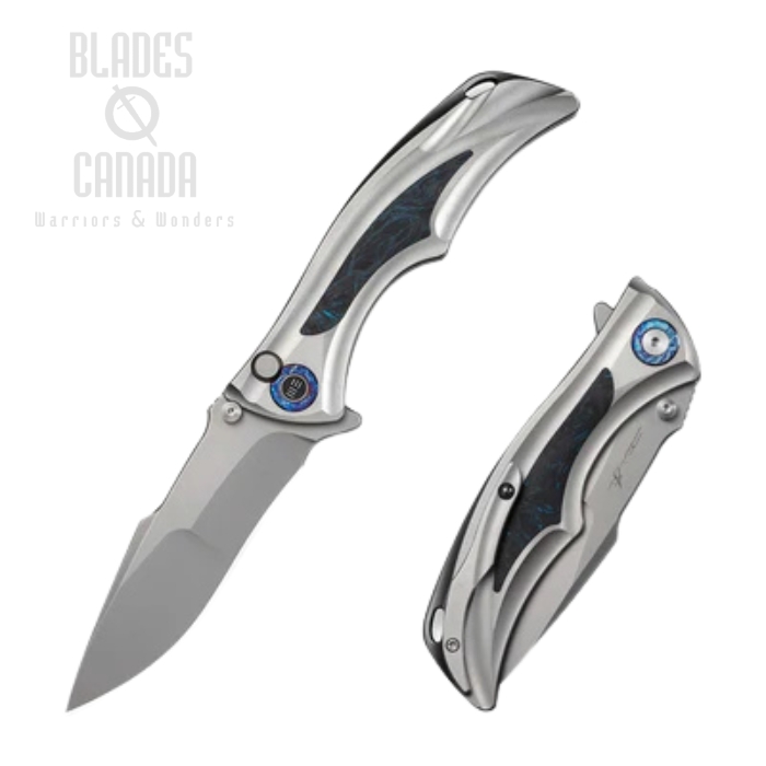 WE Knife Tighe Down Flipper Button Lock Knife, M390 SW, Titanium/CF Inlay, WE24054-1