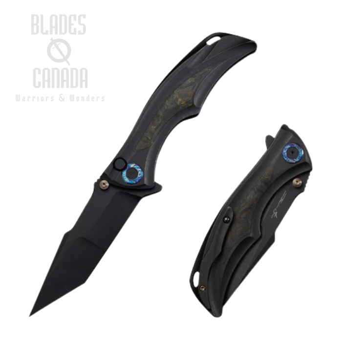 WE Knife Tighe Down Flipper Button Lock Folding Knife, M390 Black SW, Titanium/CF Inlay, WE24054B-1