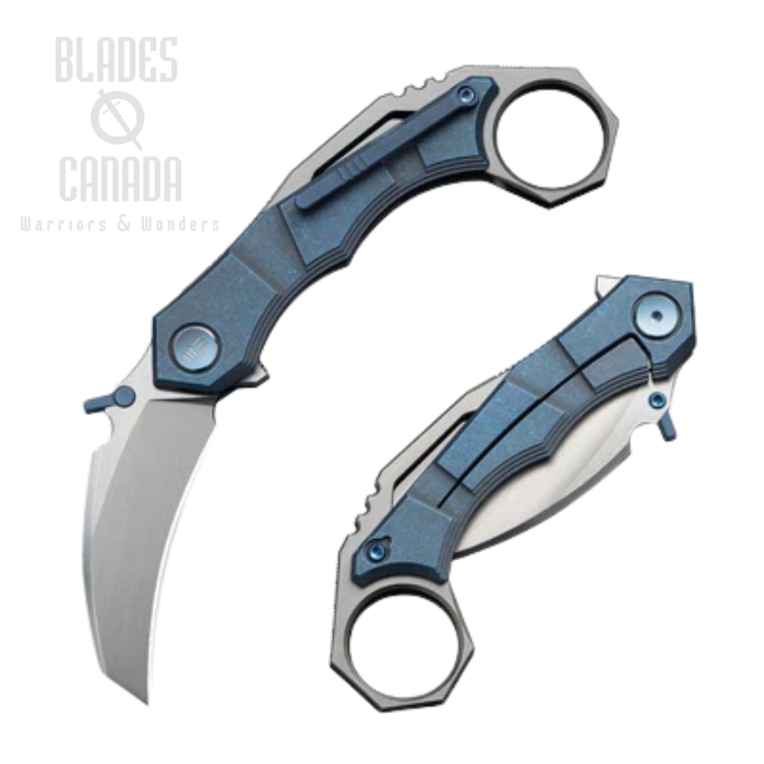WE Knife Tayra Flipper Framelock Folding Knife, M390 Satin, Titanium Blue, WE24069-3