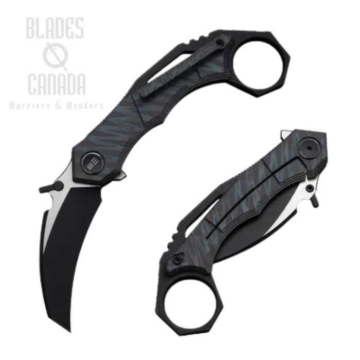 WE Knife Tayra Flipper Framelock Folding Knife, M390 Black SW, Titanium Tiger Stripe, WE24069-4