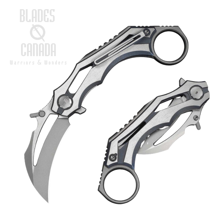 We Knife Cryonix Flipper Folding Knife, M390 Satin, Titanium Blue/Satin, WE24070-4