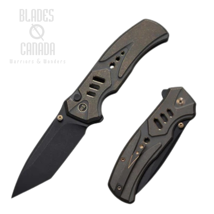 (PRE-PURCHASE) WE Knife Zentron Flipper Button Lock Folding Knife, M390 Black SW, Titanium Bronze/Gold, WE24094-3