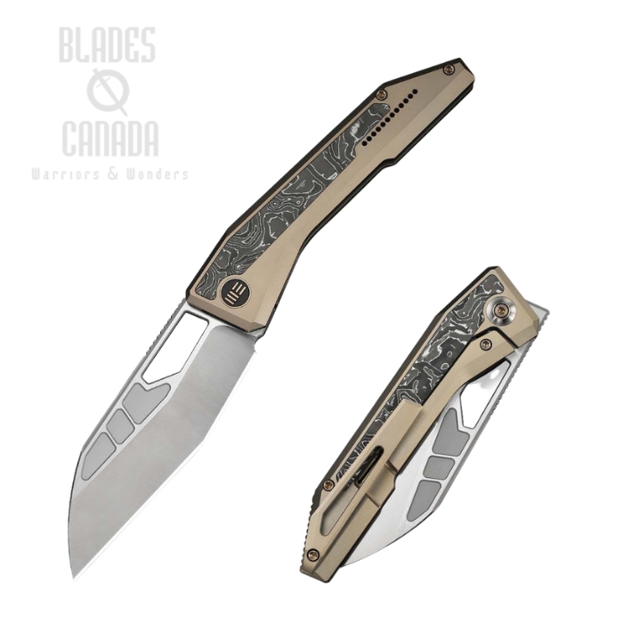 (image for) WE Knife Inceptus Front Flipper Framelock Knife, M390 Satin, Titanium Champagne w/CF Inlay, WE25017-4