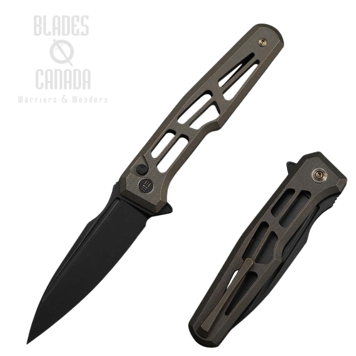 WE Knife Dressytak Flipper Button Lock Folding Knife, M390 Black SW, Titanium Bronze, WE25059B-1 (image for) WE Knife Dressytak Flipper Button Lock Folding Knife, M390 Black SW, Titanium Bronze, WE25059B-1