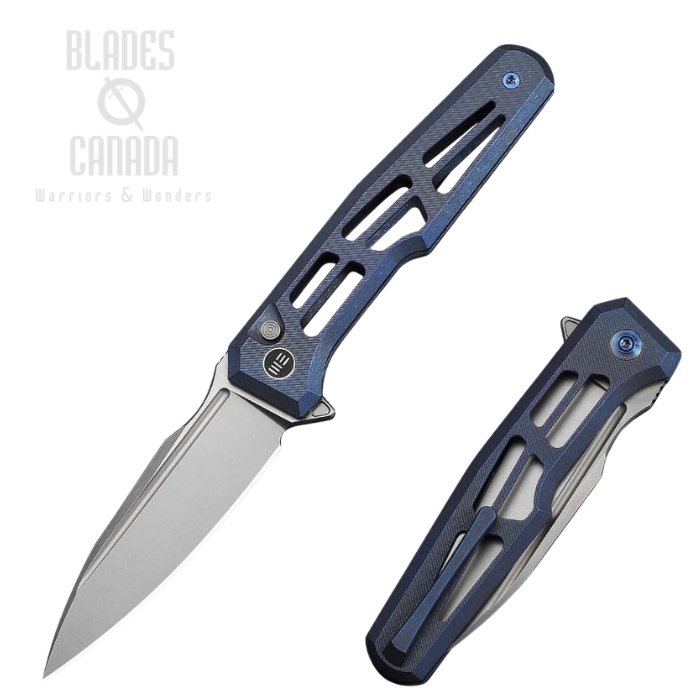 WE Knife Dressytak Flipper Button Lock Folding Knife, M390 Stonewash, Titanium Blue, WE25059B-2 (image for) WE Knife Dressytak Flipper Button Lock Folding Knife, M390 Stonewash, Titanium Blue, WE25059B-2