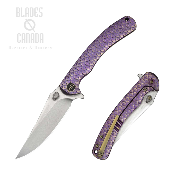 (image for) WE Knife Dracarys Flipper Framelock Knife, Limited Edition, M390 Satin, Titanium Purple/Gold, WE25061B-2