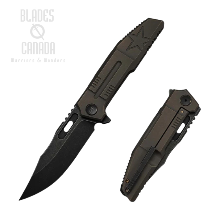 (image for) (PRE-PURCHASE) WE Knife Barracks Flipper Framelock Knife, Limited Edition, M390 Black SW, Titanium Bronze, WE25078-2