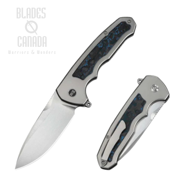 WE Knife Starlash Flipper Press Lock Folding Knife, M390 Satin, Titanium/CF Inlay Arctic Storm, WE23011D-2