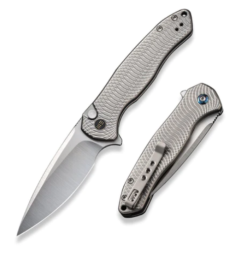 WE Knife Kitefin Flipper Button Lock Knife, Ltd Edition, CPM 20CV, Titanium Grey Ripple, WE19002M-2