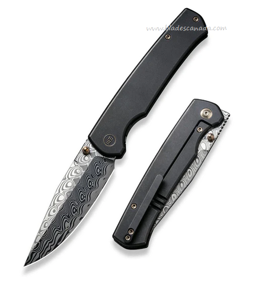 WE Knife Evoke Flipper Framelock Knife, Damasteel, Titanium Black, WE21046-DS1