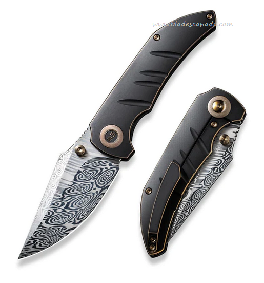 WE Knife Riff-Raff Framelock Folding Knife, Damasteel, Titanium Black, WE22020B-DS1