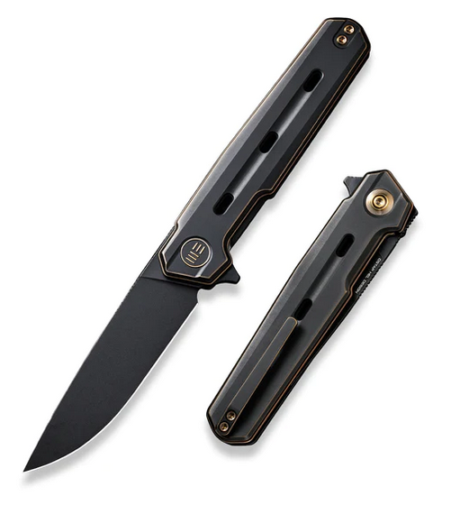 WE Knife Navo Flipper Folding Knife, CPM 20CV Black, Titanium Black w/Bronze Accents, WE22026-3