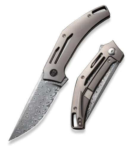WE Knife Speedliner Flipper Framelock Knife, Damasteel, Titanium Grey, WE22045C-DS1