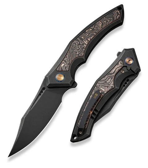 WE Knife Orpheus Flipper Framelock Knife, Ltd Edition, CPM 20CV Black, Carbon Fiber Copper Foil/Ti, WE23009-3